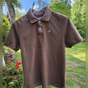 Mossimo Supply Company Y2K Brown polo shirt with aqua logo- Mens size Large